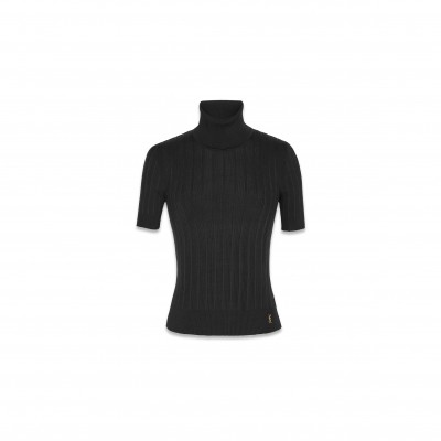 YSL MONOGRAM RIBBED SILK SHORT-SLEEVE TOP 705377Y75PY1000